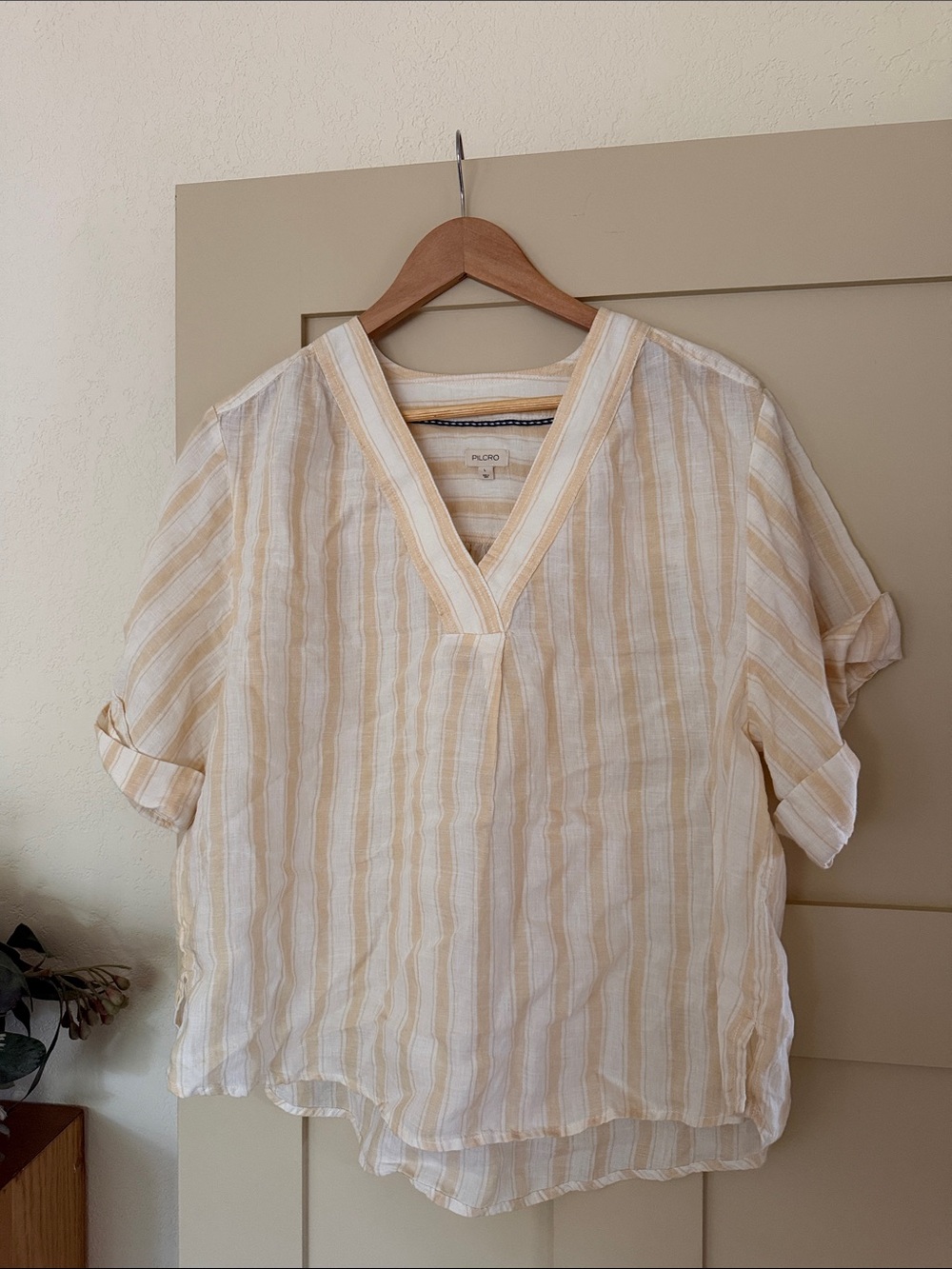 Pilcro Cream & Tan Striped V-Neck Tunic
